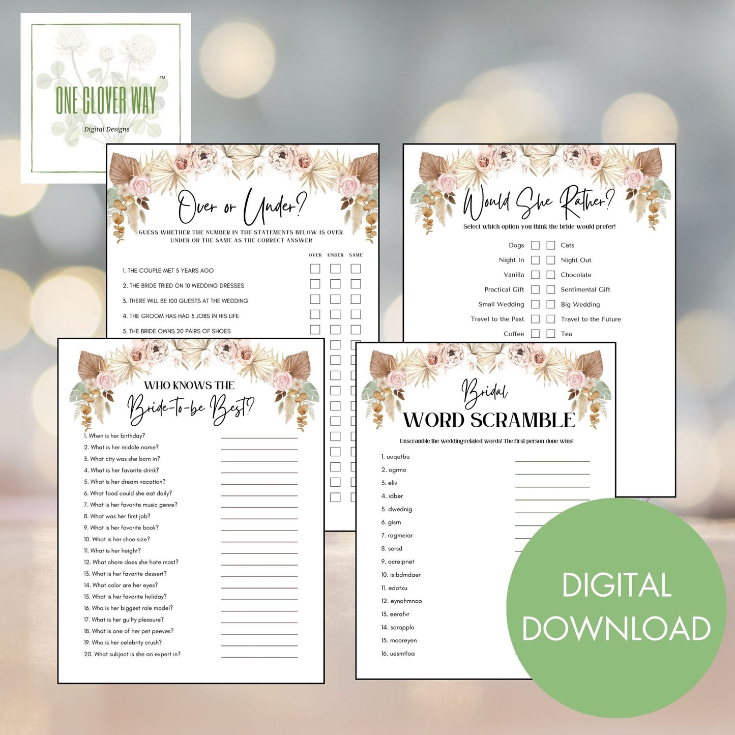 Boho Bridal Party Games Printables - 10 Games Bundle