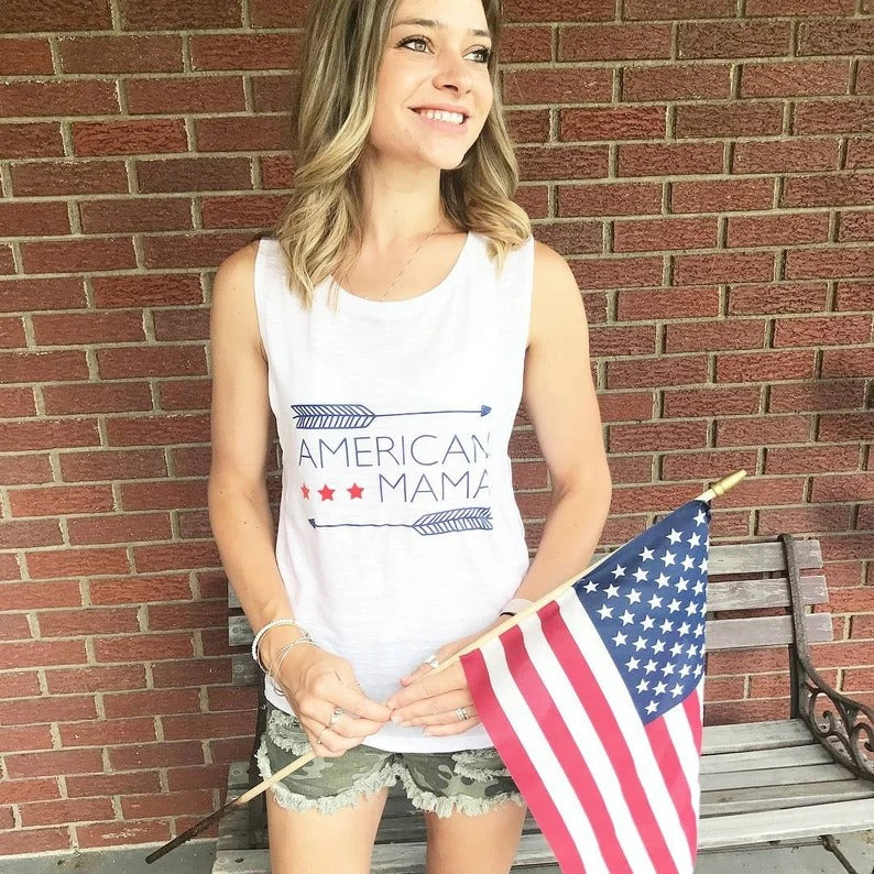 American Mama T-Shirt, 4th of July Tank Top, 4th of July Muscle Tank, Red White and Blue Tank Top