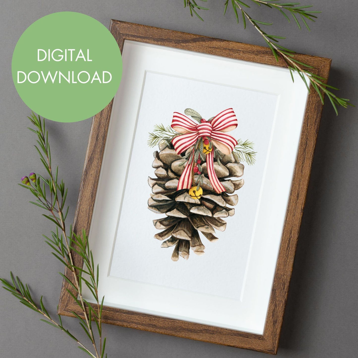 Pinecone with Bow Holiday Printable Wall Art