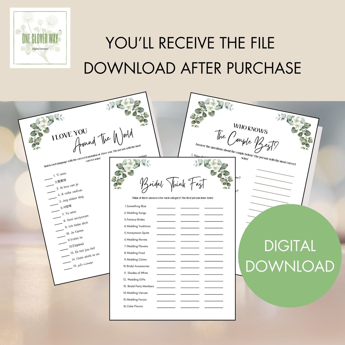 Bridal Party 10 Game Bundle - Digital Download