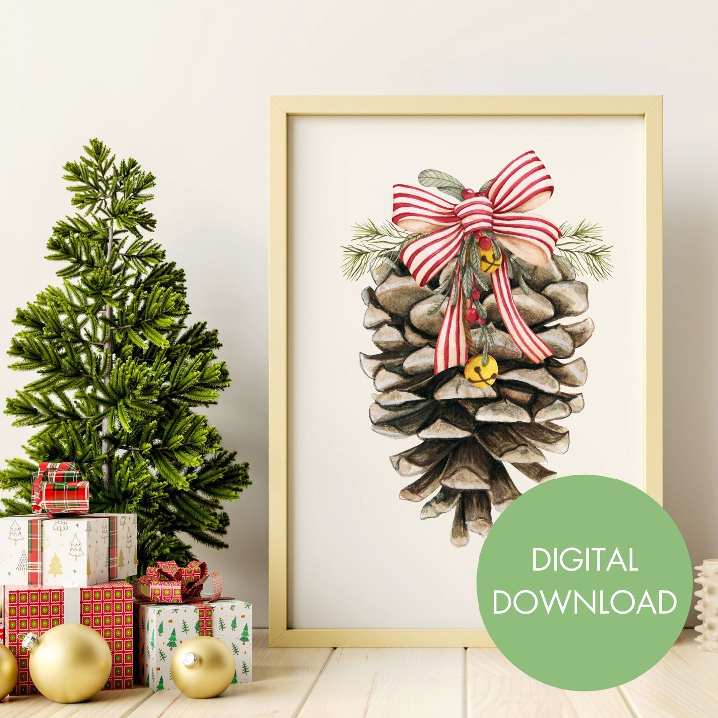 Pinecone with Bow Holiday Printable Wall Art