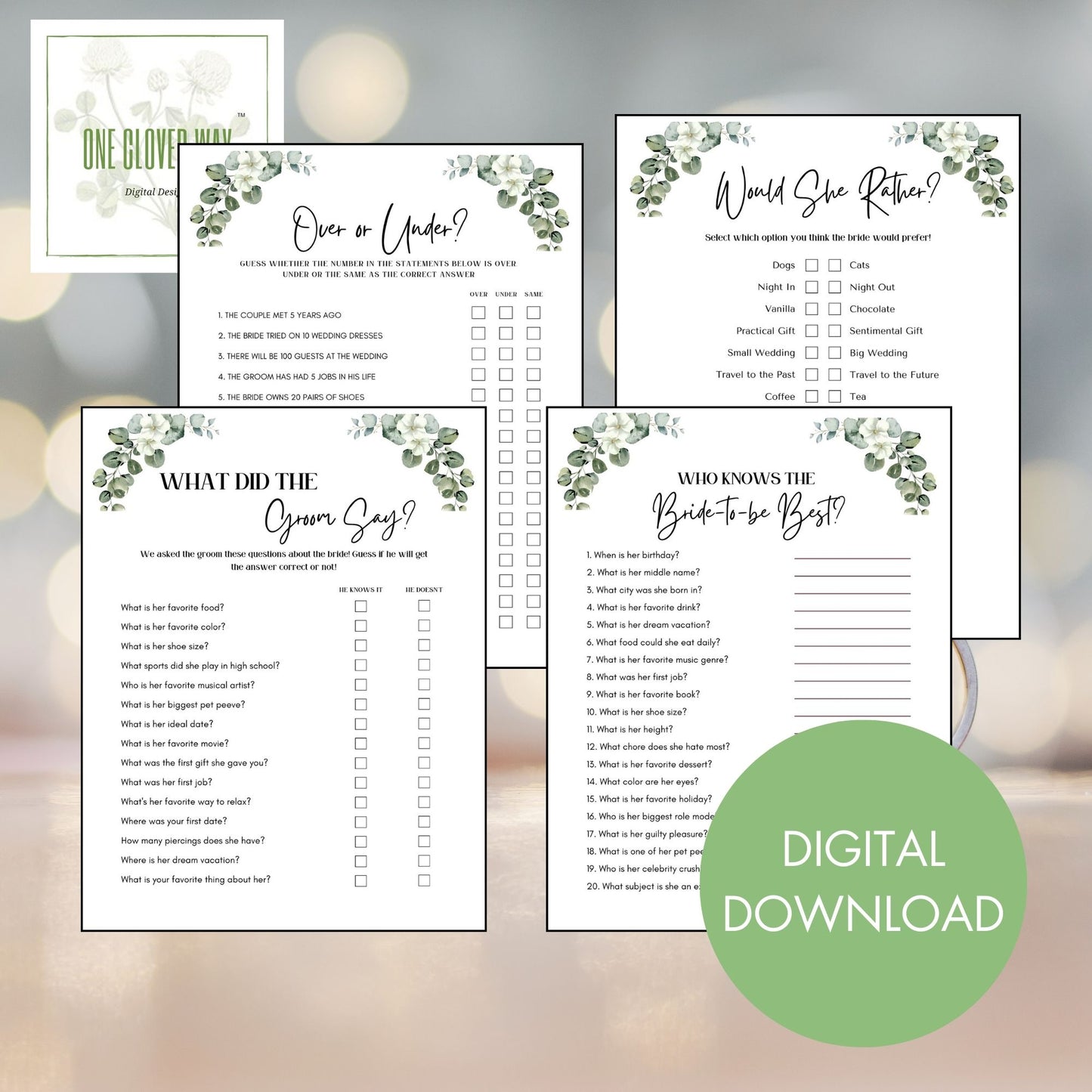 Bridal Party 10 Game Bundle - Digital Download