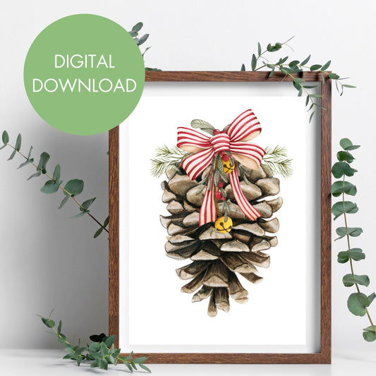 Pinecone with Bow Holiday Printable Wall Art