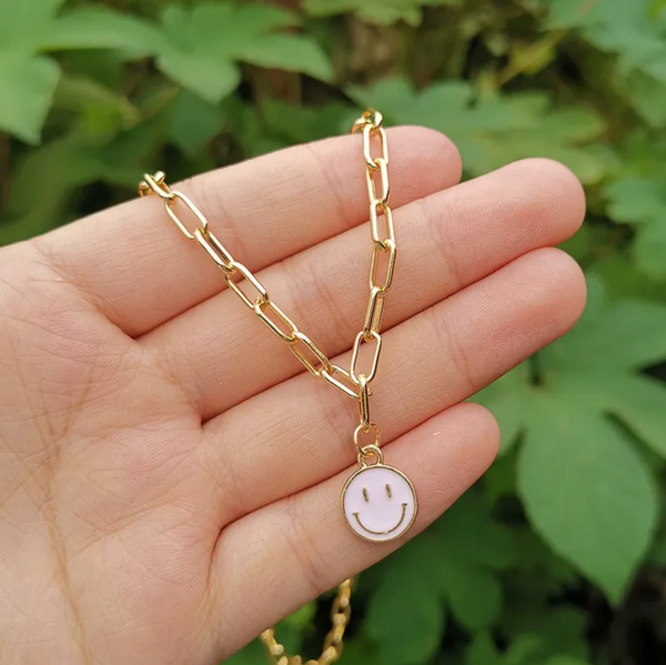 Summer Smiley Face Necklace, Summer Smiley Face Costume Jewelry, Summer Smiley Face Necklace in White, Smiley Face 16" necklace.