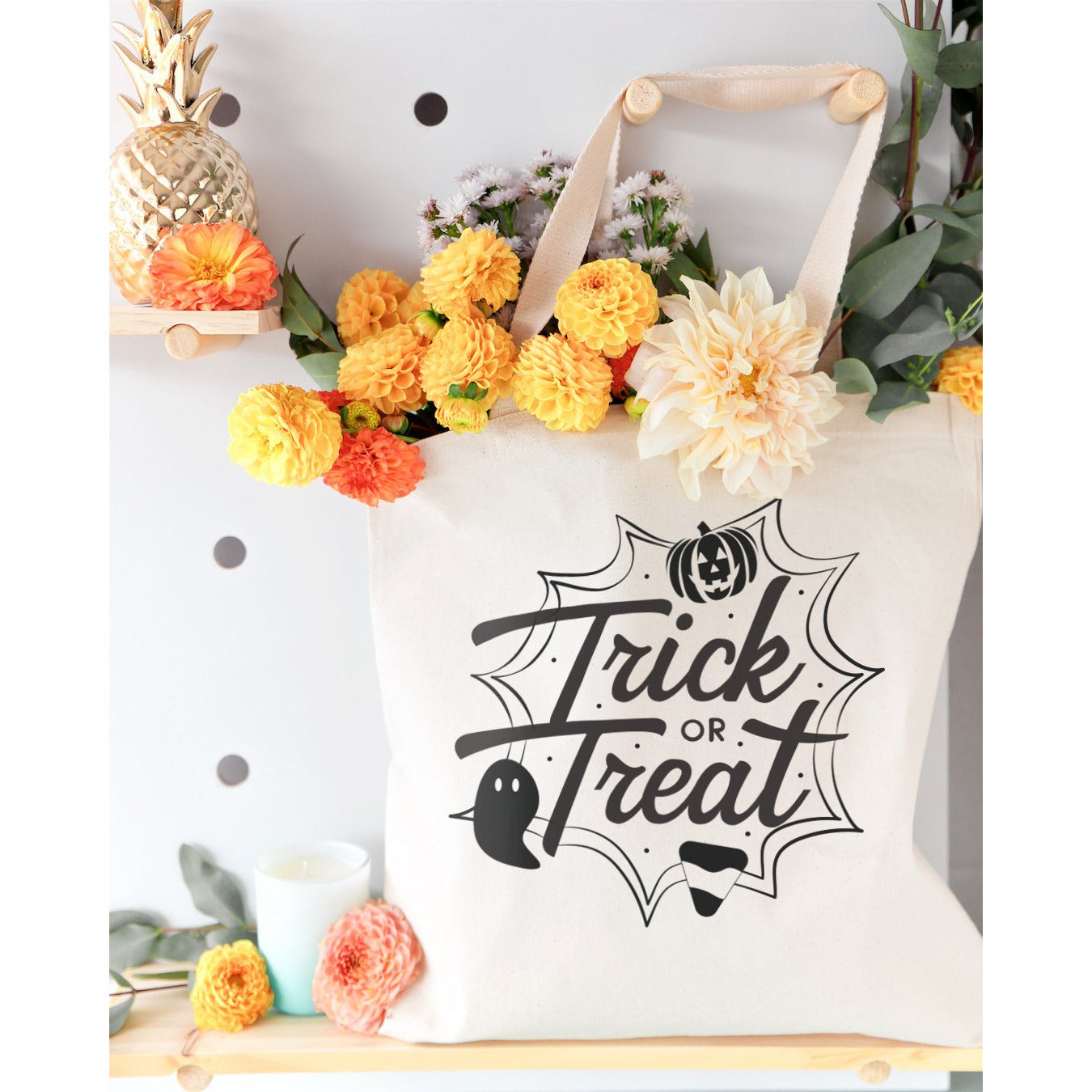 Trick or Treat Halloween Cotton Canvas Tote Bag