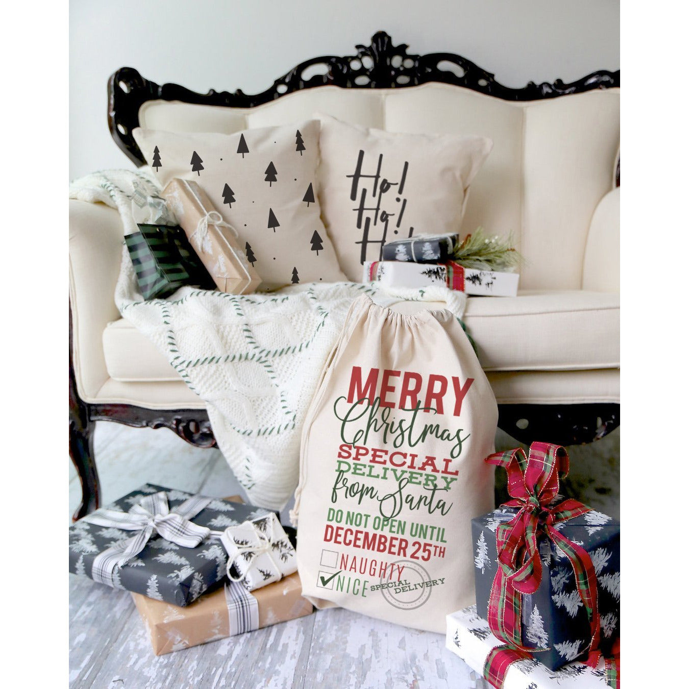 Christmas Trees Cotton Canvas Holiday Pillow Cover