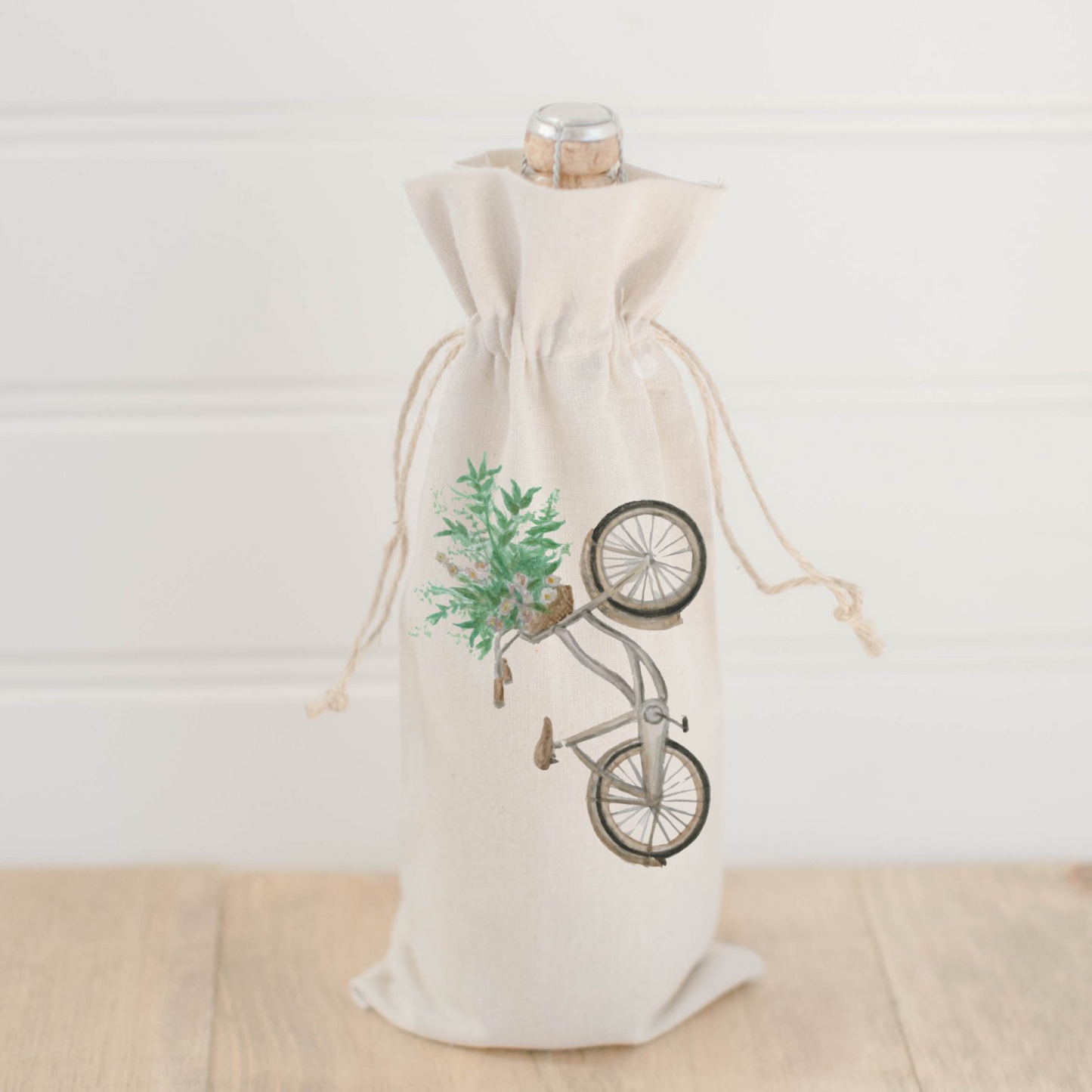 Floral Bike Watercolor Tote & Wine Bag Set