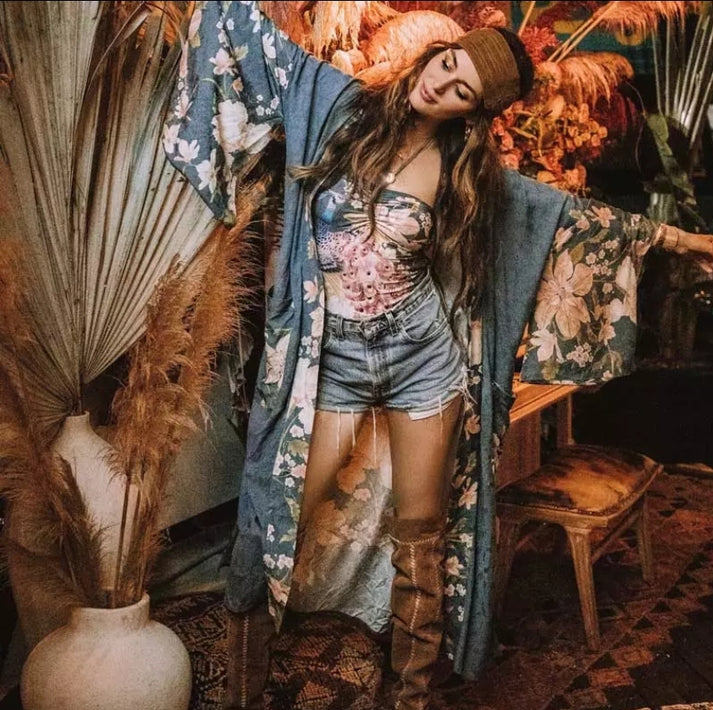 Bohemian Blue Peacock Kimono