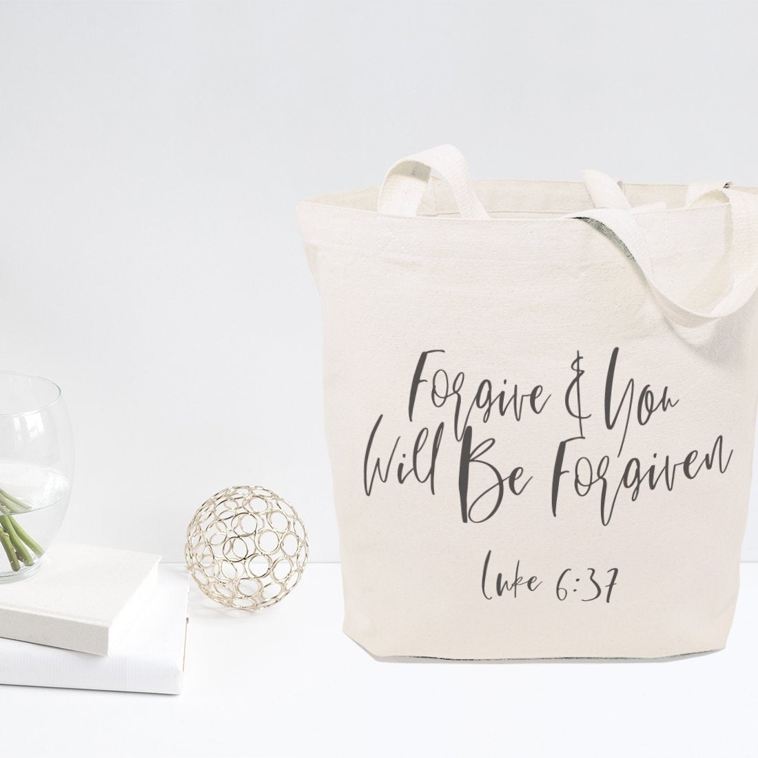 Bible Verse Inspirational Canvas Tote Bag One Clover Way