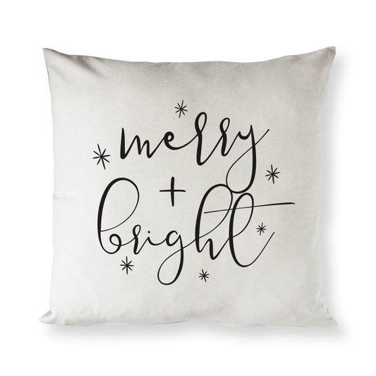 Merry and Bright Cotton Canvas Christmas Holiday Pillow Cover