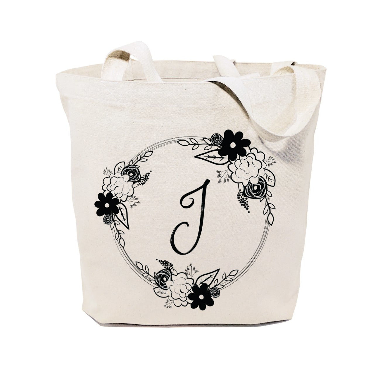 Monogram Floral Cotton Canvas Tote Bag