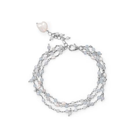 Three Strand Aquamarine & Cultured Fresh Water Pearl Bracelet