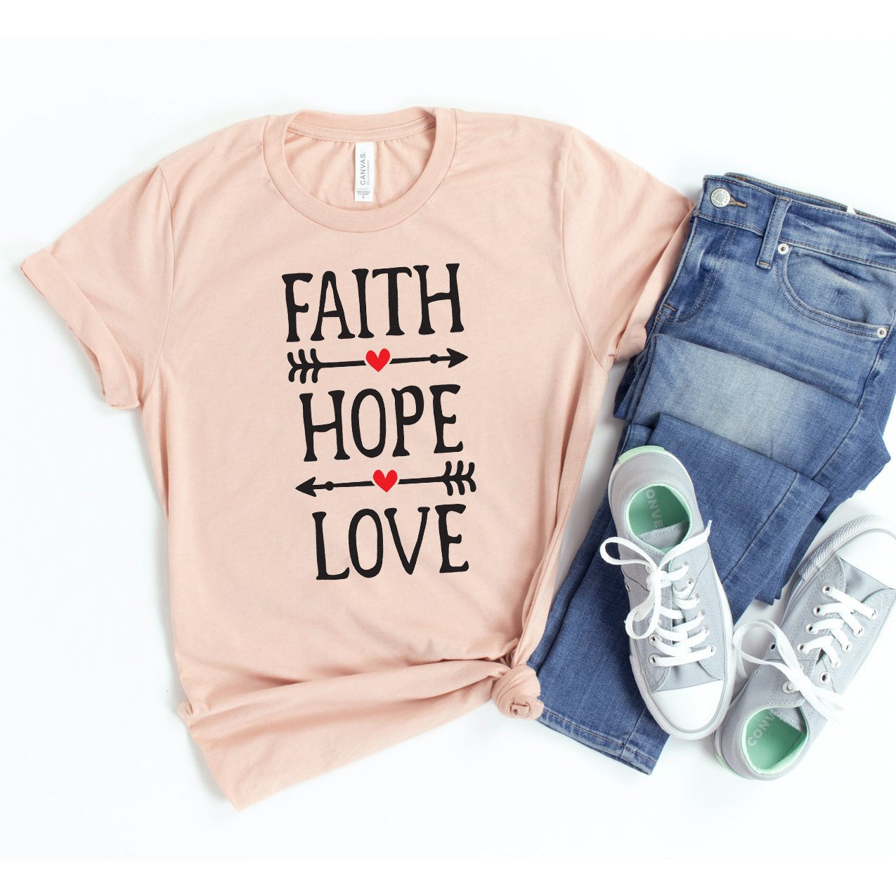 Inspirational Apparel Faith Hope Love T-Shirt One Clover Way