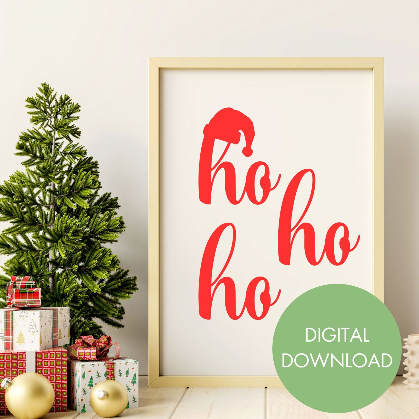 Santa Hat Ho Ho Ho Christmas Printable Wall Art