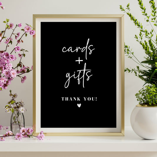 DIY Wedding Printable - Cards and Gifts Sign with Black Background