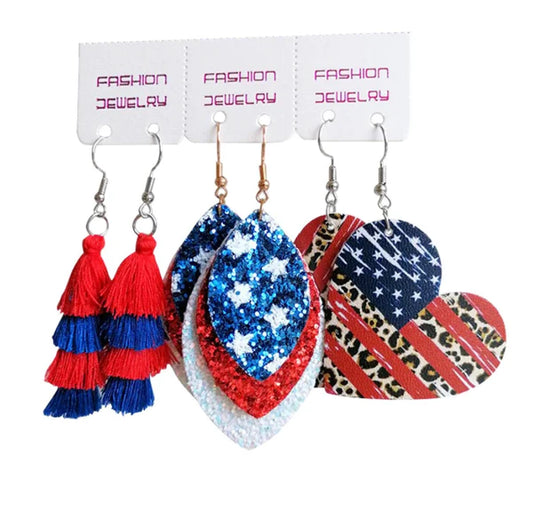 Patriotic Glitter Tassel Earring Set