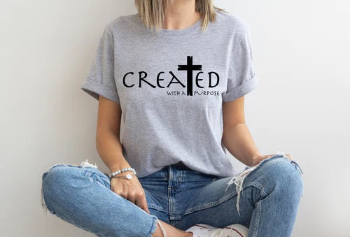 Created With A Purpose T-Shirt, Heather Gray Created With A Purpose T-Shirt with Black Lettering