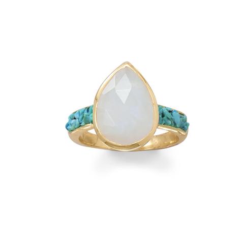 Moonstone and Crushed Turquoise Ring