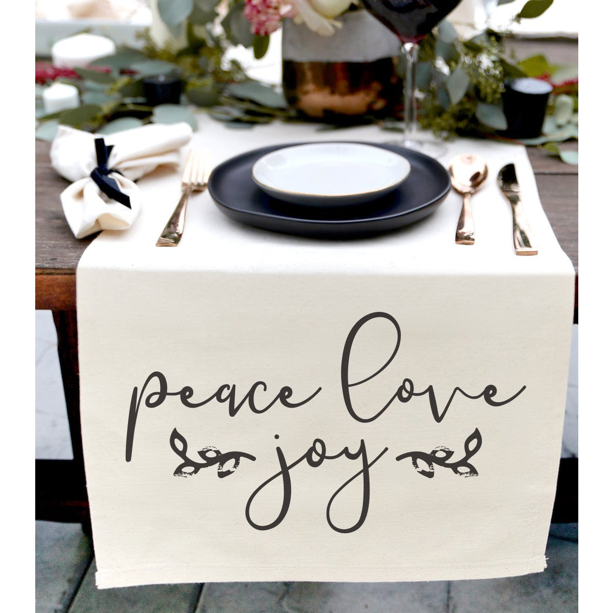 Peace Love Joy Cotton Canvas Table Runner