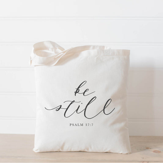Be Still Canvas Tote Bag Bible Verse Made In The USA One Clover Way