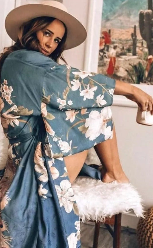 Bohemian Blue Peacock Kimono