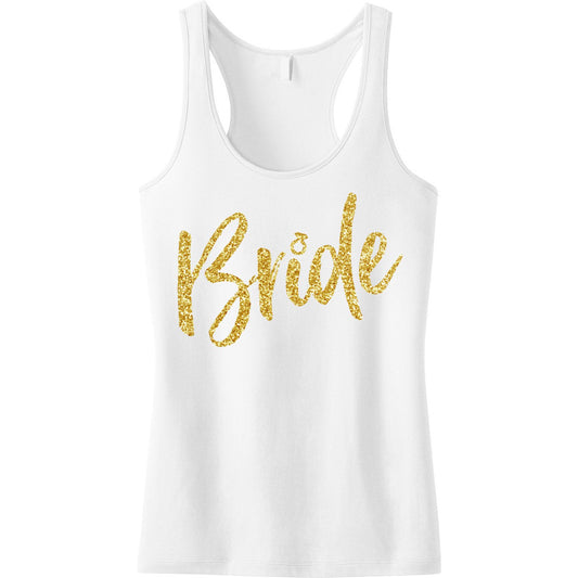 BRIDE Gold Glitter Script Tank Top