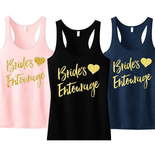 Brides Entourage Script Tank Top with Gold Glitter