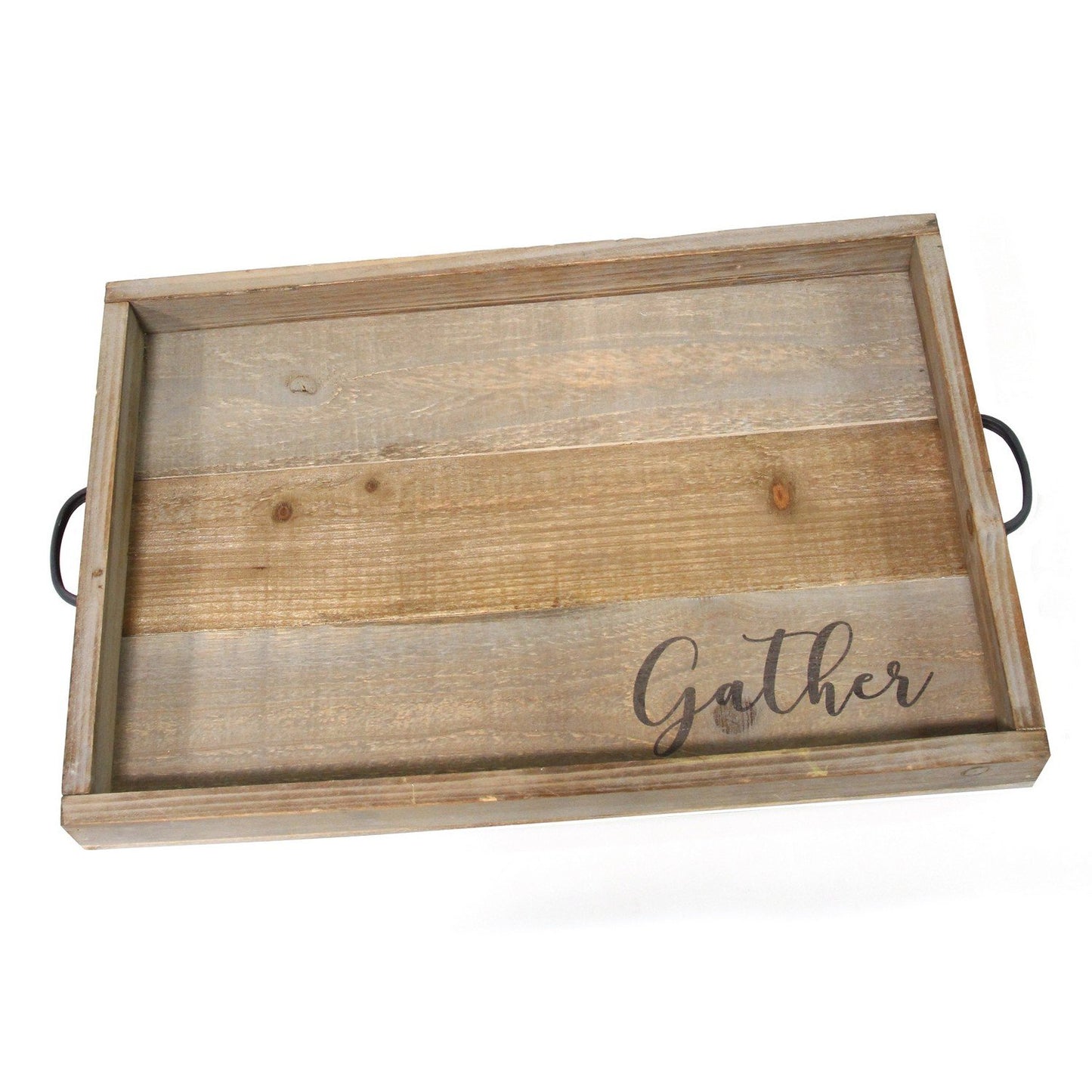 Modern Farmhouse "Gather" Wood & Metal Tray