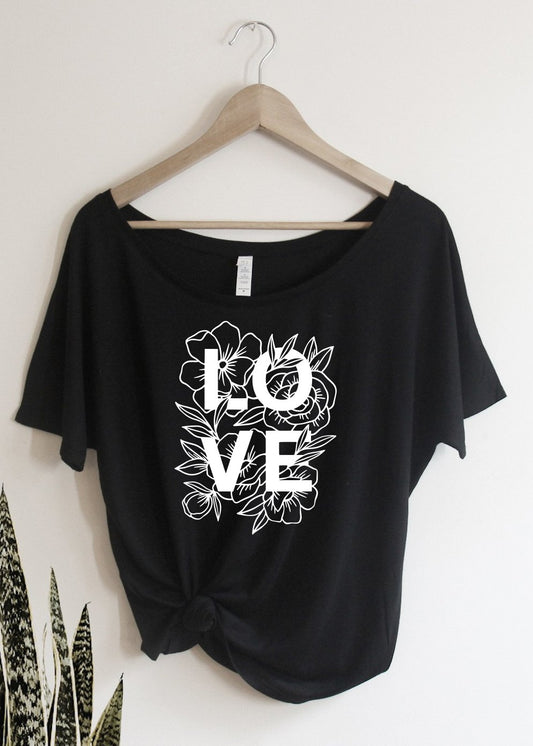 Floral "Love" Off-Shoulder Tee