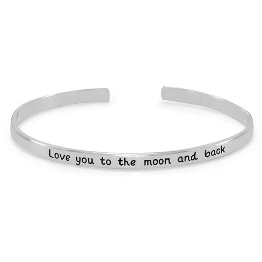 .925 Sterling Silver Cuff Bracelet, Sterling Silver Love You To The Moon and Back Bracelet, 