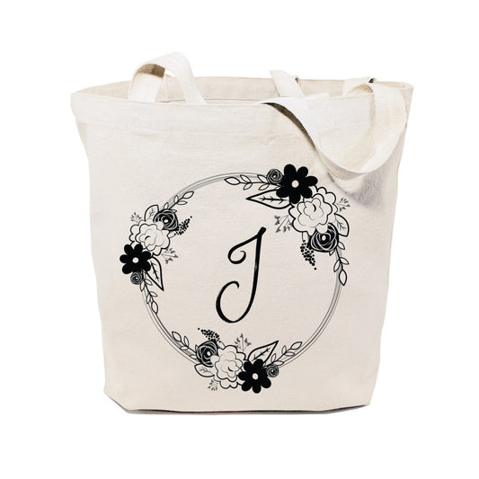 Monogram Floral Cotton Canvas Tote Bag