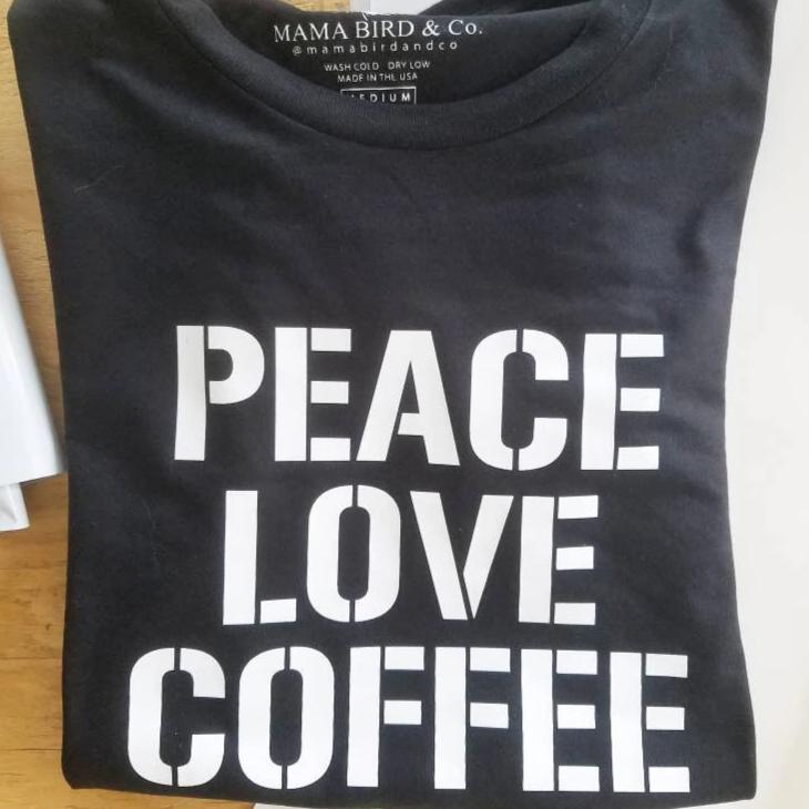 Peace Love Coffee Off-Should Tee