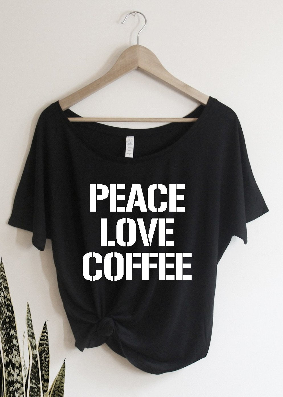 Peace Love Coffee Off-Should Tee