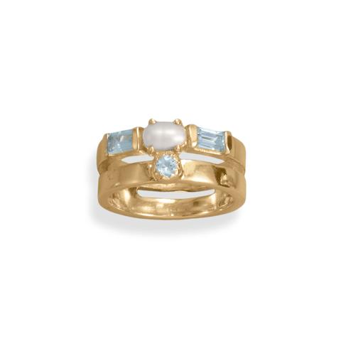 Cultured Freshwater Pearl and Blue Topaz Ring