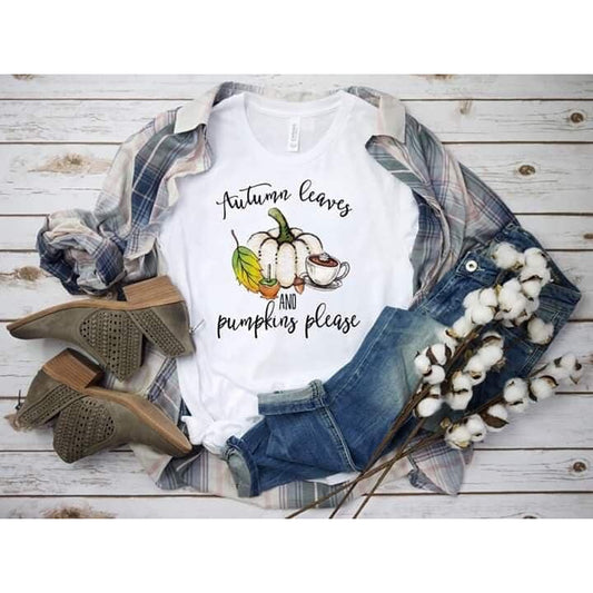 Autumn Leaves Pumpkins Please Tee - White