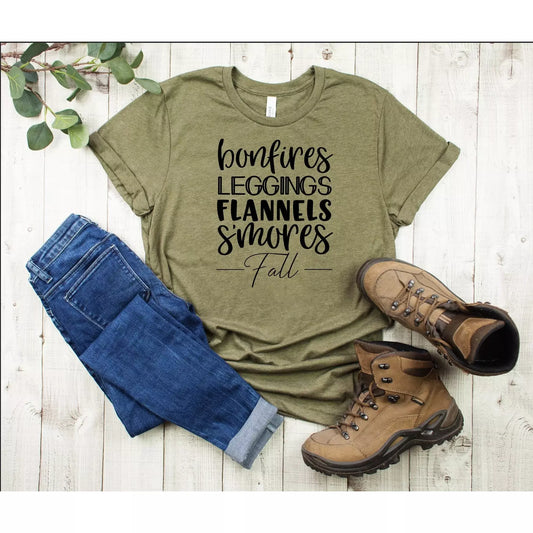 Fall Bonfires Leggings Flannels Smores Tee