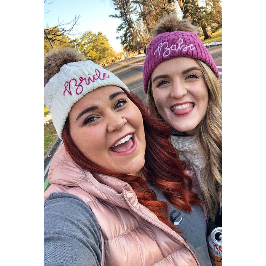 Babe and Bride Knitted Pom Pom Beanies